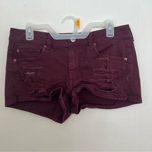 Burgundy distressed shorts